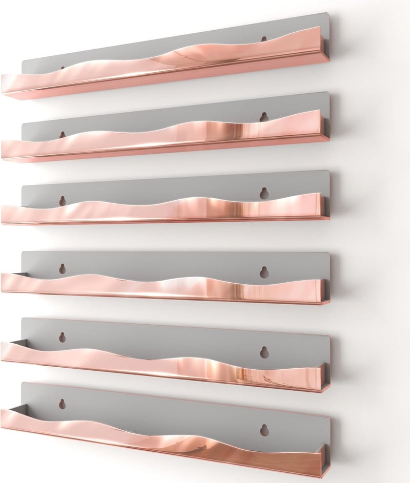 YMVV Wall-Mounted Nail Polish Organizer Rack - 15-Inch Rose Gold Mirror Finish Nail Polish Shelf, Makeup & Beauty Essentials Storage - Multi-Purpose Display Holder for Small Space, Vanity Bathroom, 6 Pack - Image 1